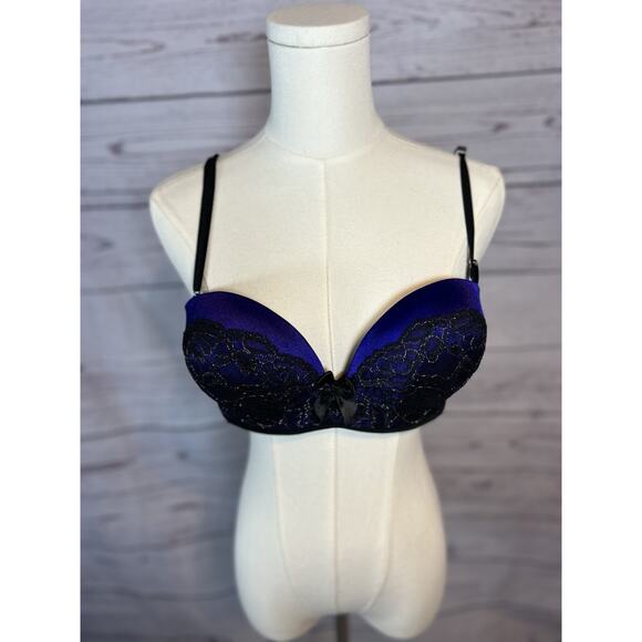 Victoria’s Secret Bombshell Push-Up Plunge Bra 36B Purple Black Lace NWT - Picture 2 of 9